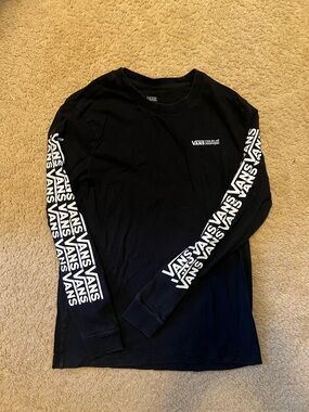 Vans Black Long Sleeve Logo Shirt with White Sleeve Branding